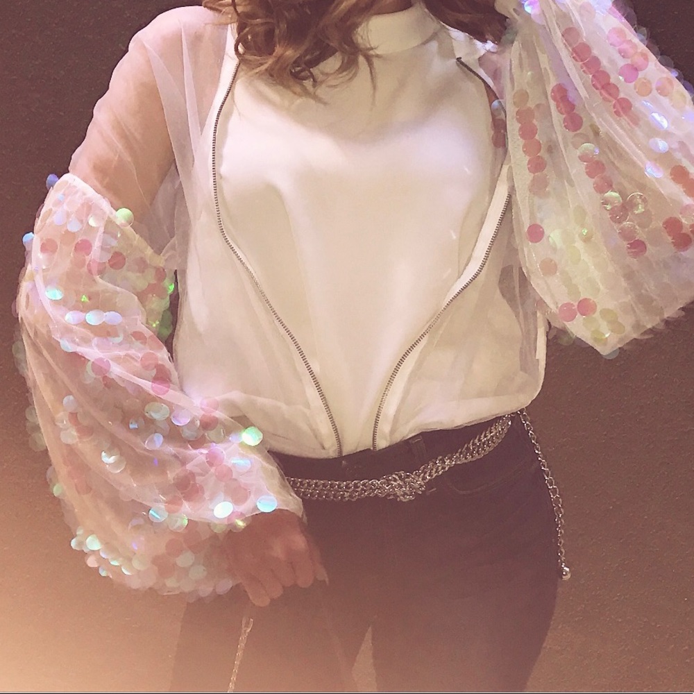 Handmade organza jacket + sequin detail sleeves